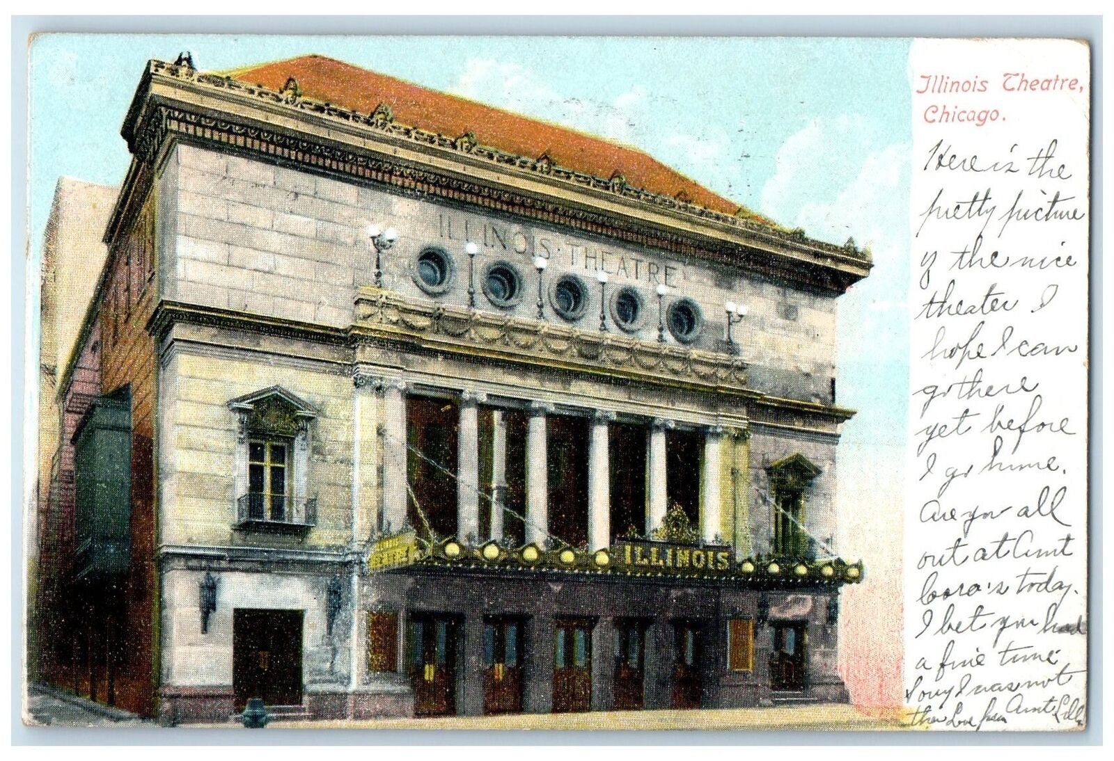 1907 Illinois Theater Building Side View Entrance Chicago Illinois IL Postcard