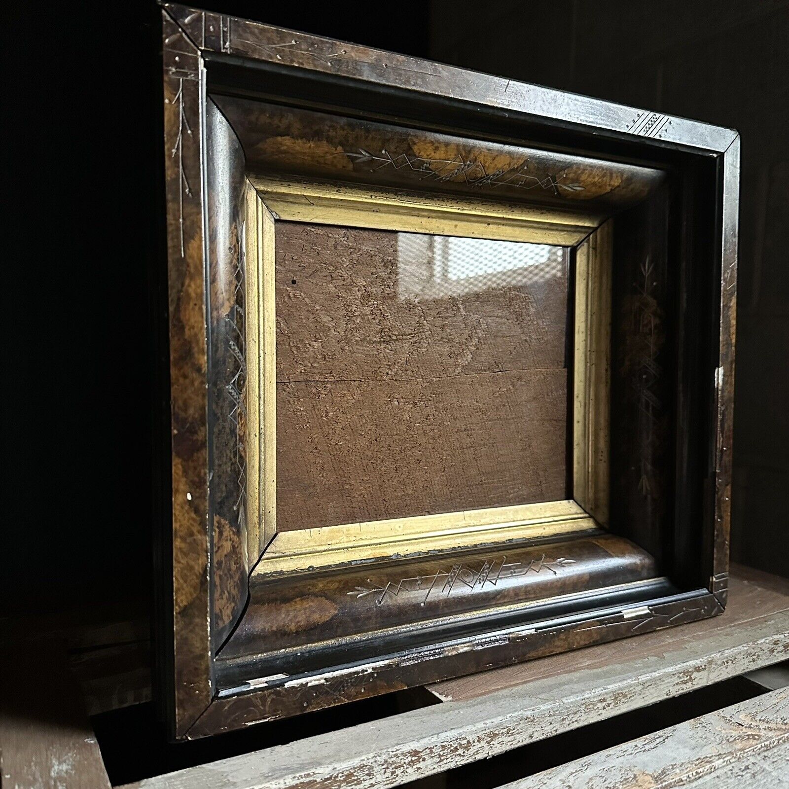 Antique Eastlake Marbleized & Etched Frame, 8x10 Opening