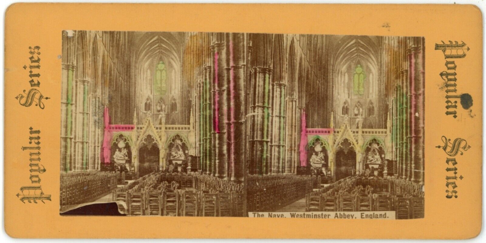 c1890's Colorized Stereoview Card The Nave, Westminster Abbey London England