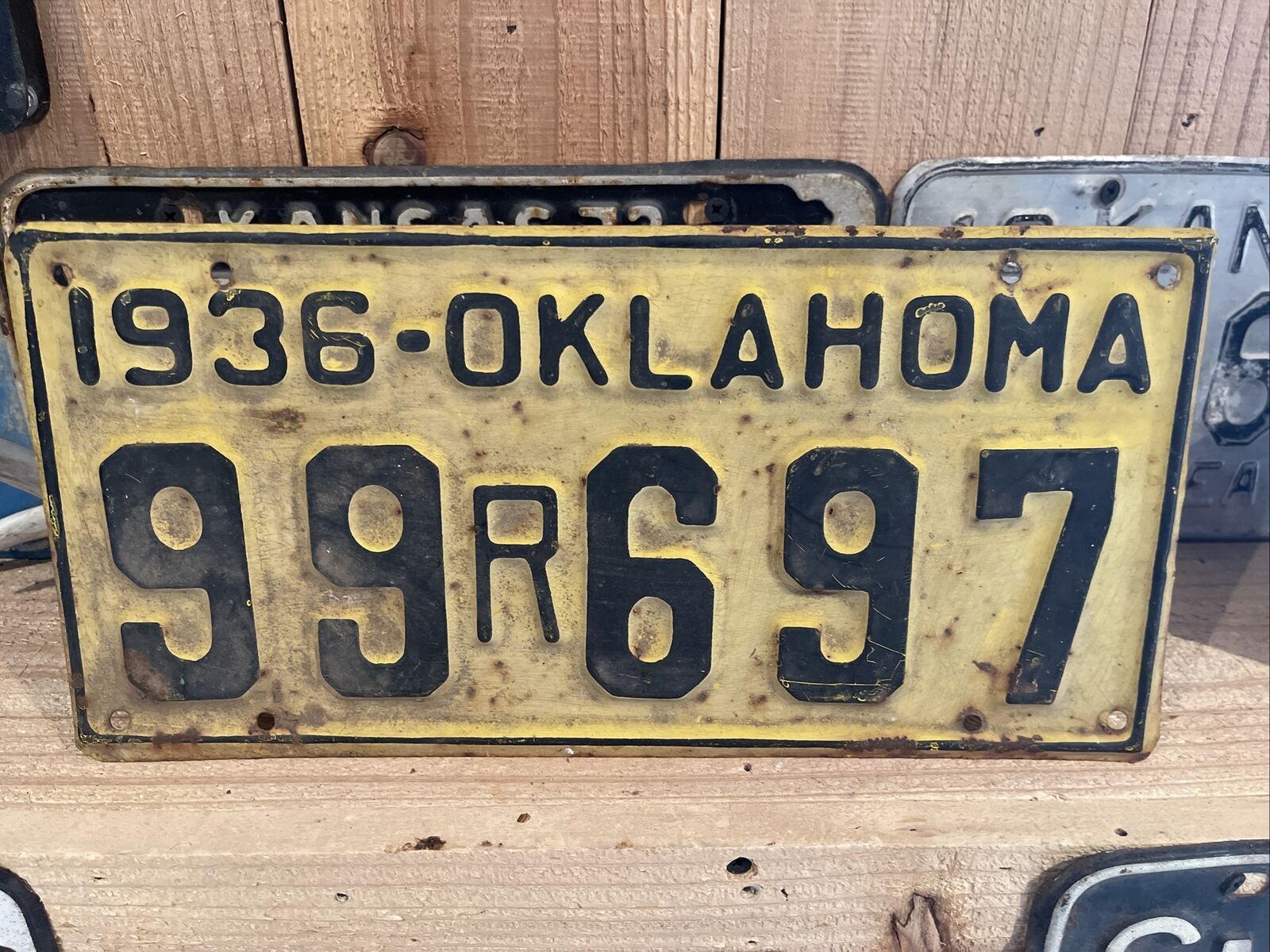1936 Oklahoma license plate Tag 99 R 697 DMV perfect for your Hot Rod Chevy Ford