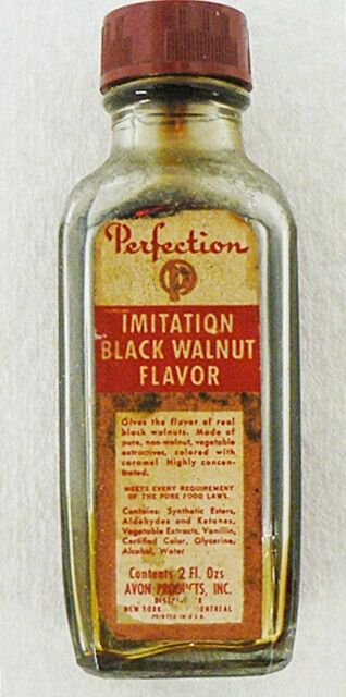 VINTAGE AVON PERFECTION IMITATION BLACK WALNUT FLAVOR BOTTLE WITH PAPER LABEL