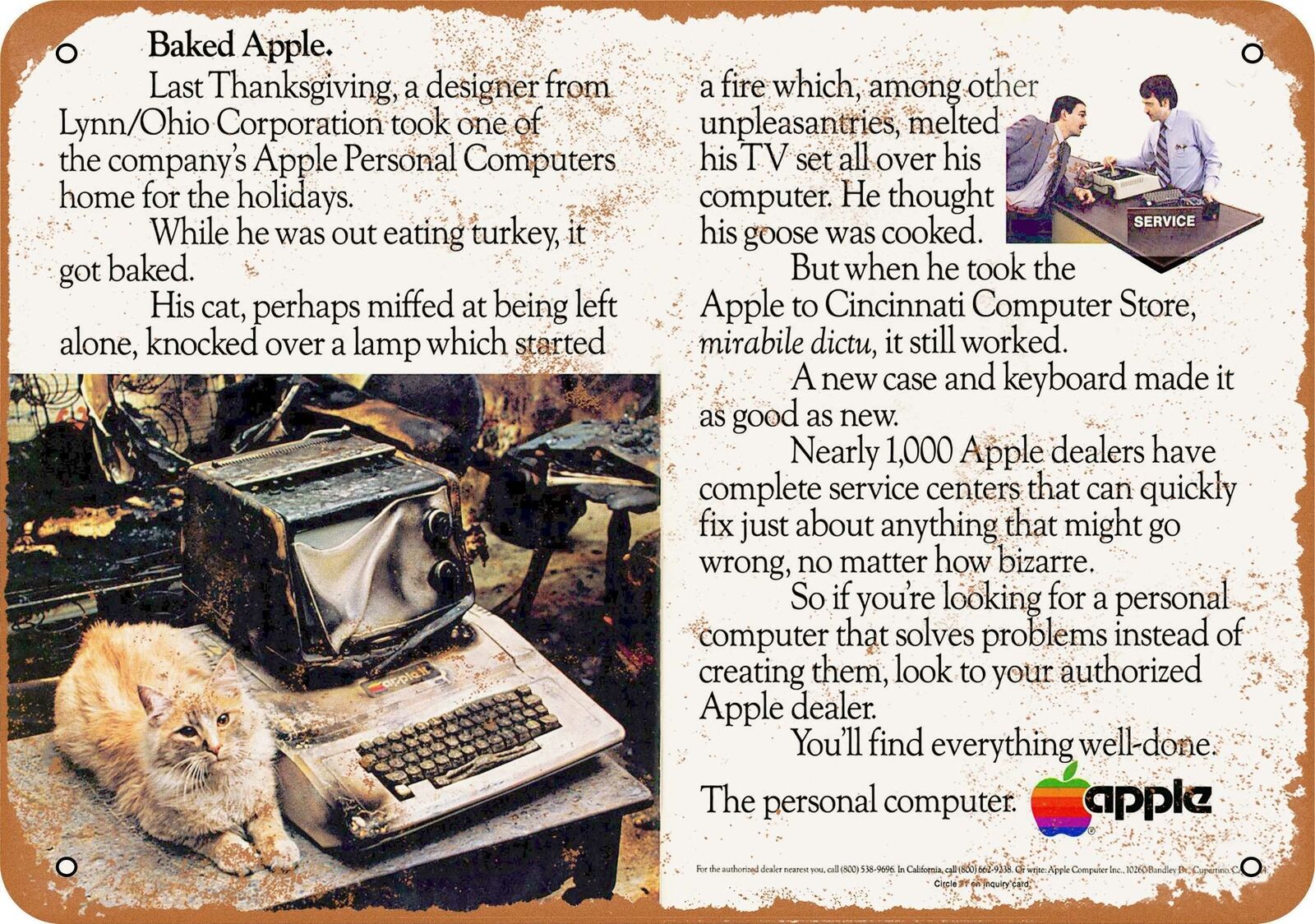 Metal Sign - 1981 Apple Computer Fire -- Vintage Look