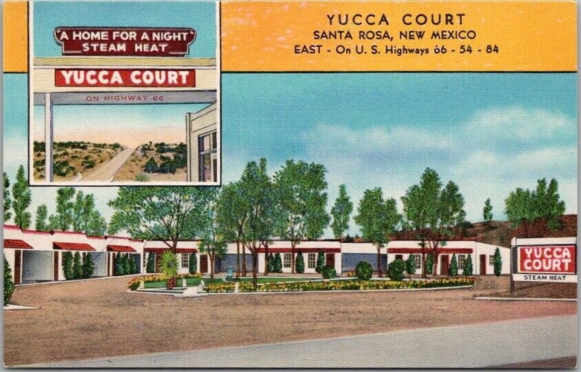 SANTA ROSA, New Mexico Postcard YUCCA COURT Motel ROUTE 66 Roadside 1950s Unused