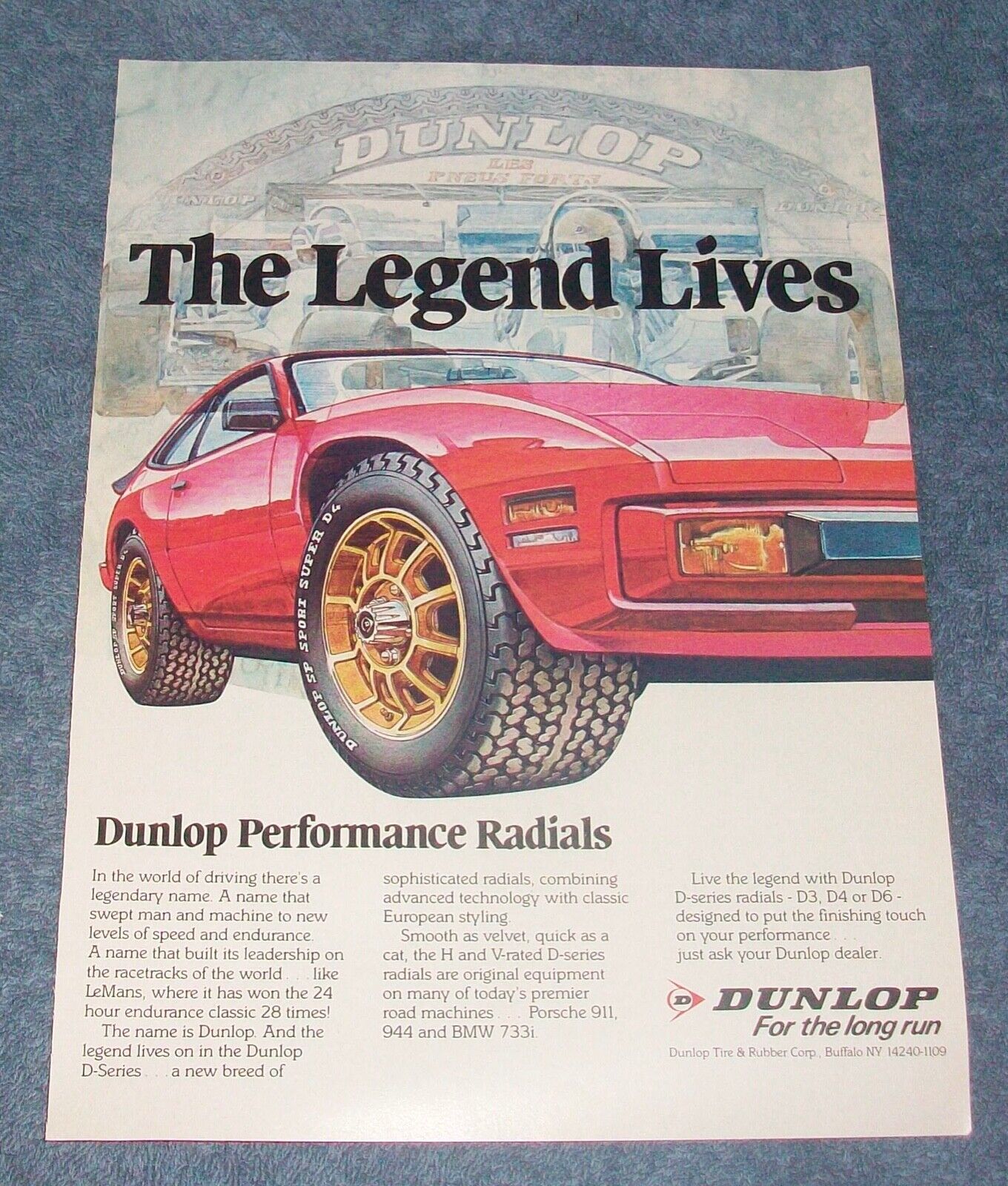 1984 Dunlop SP Sport Super D4 Vintage Tire Ad \