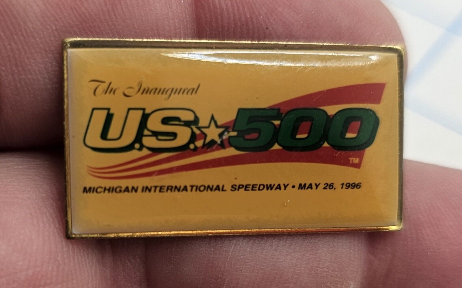 VTG Lapel Pinback Gold Tone Indycar Race Pin US 500 Inaugural Michigan Inter.
