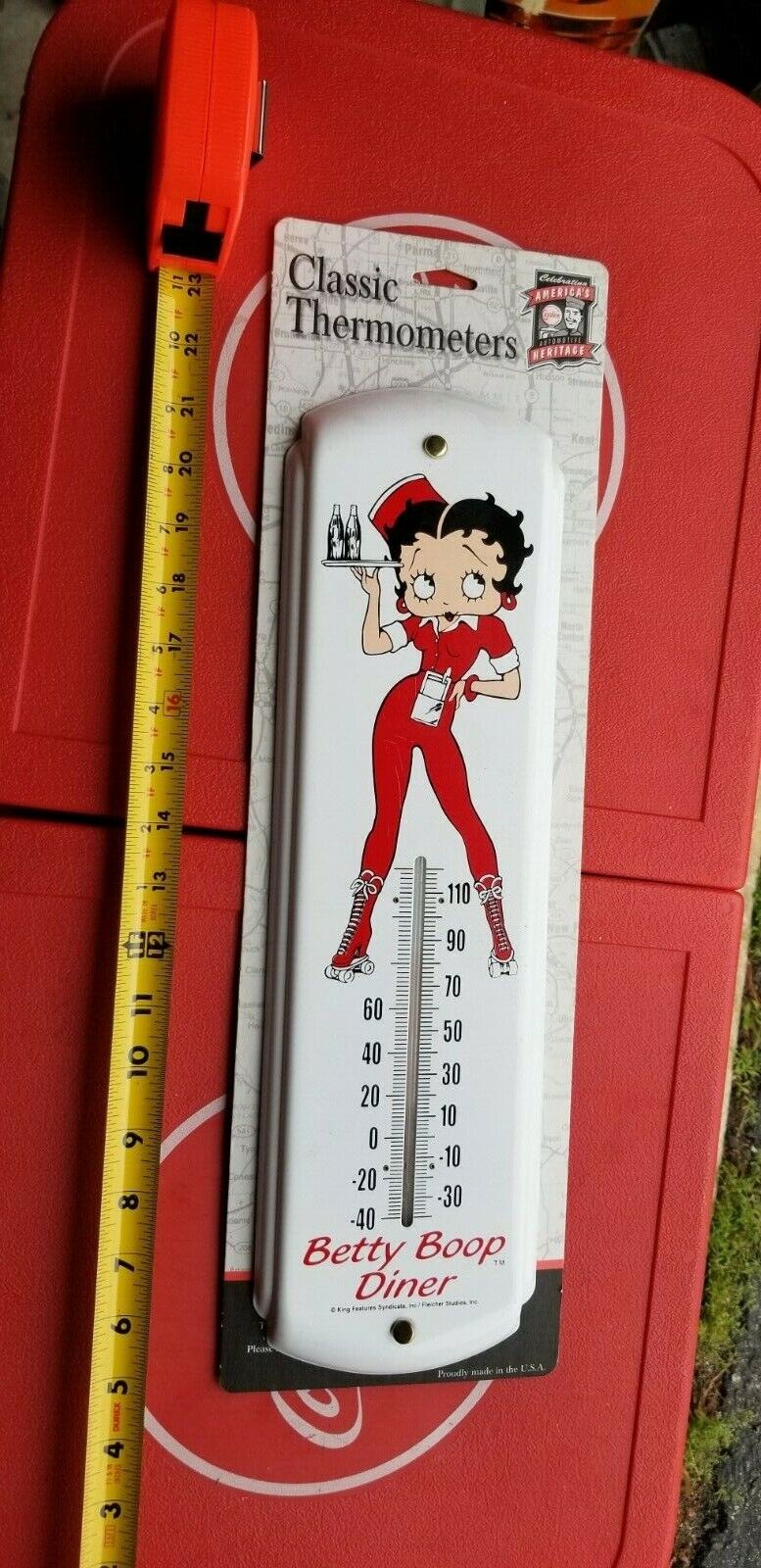 VINTAGE Betty Boop Diner roller derby  Thermometer Sign 
