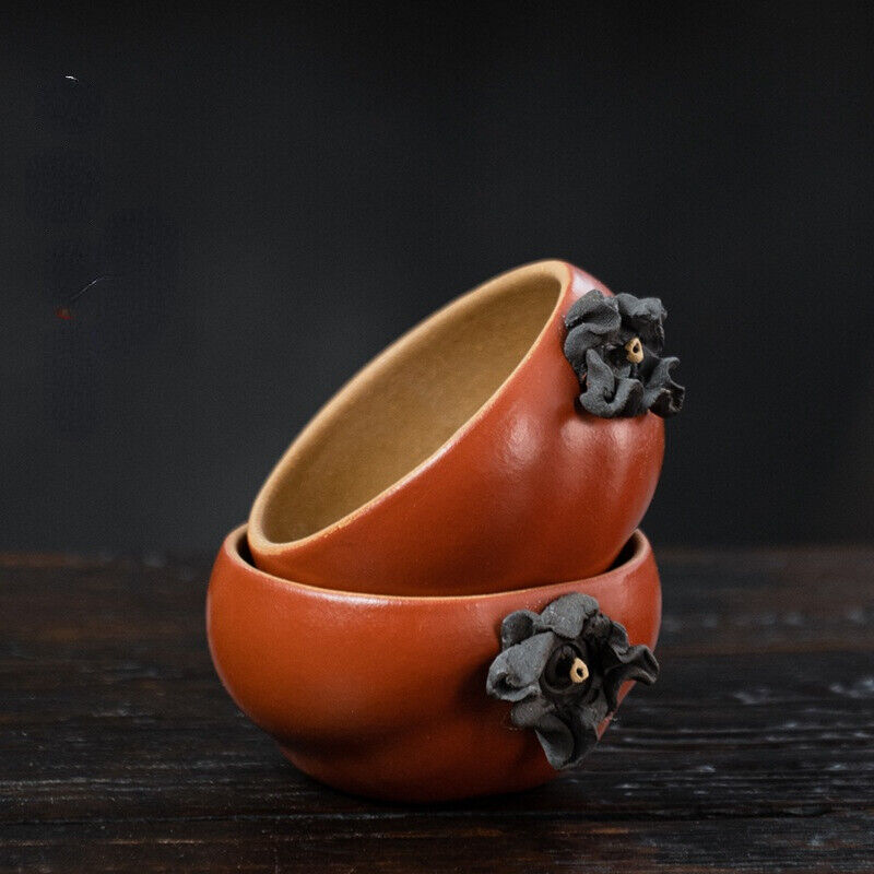 Lovable Persimmon Teacup Tea Pet Statues Chinese Yixing Zisha Pottery