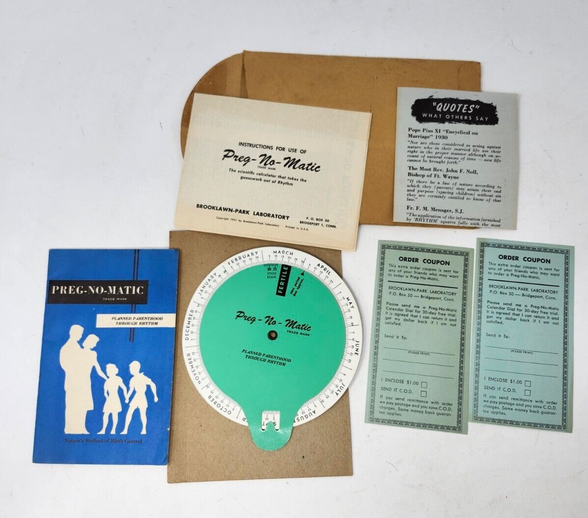 Vintage Preg-No-Matic Ovulation Wheel Birth Control Pregnancy Literature 1953