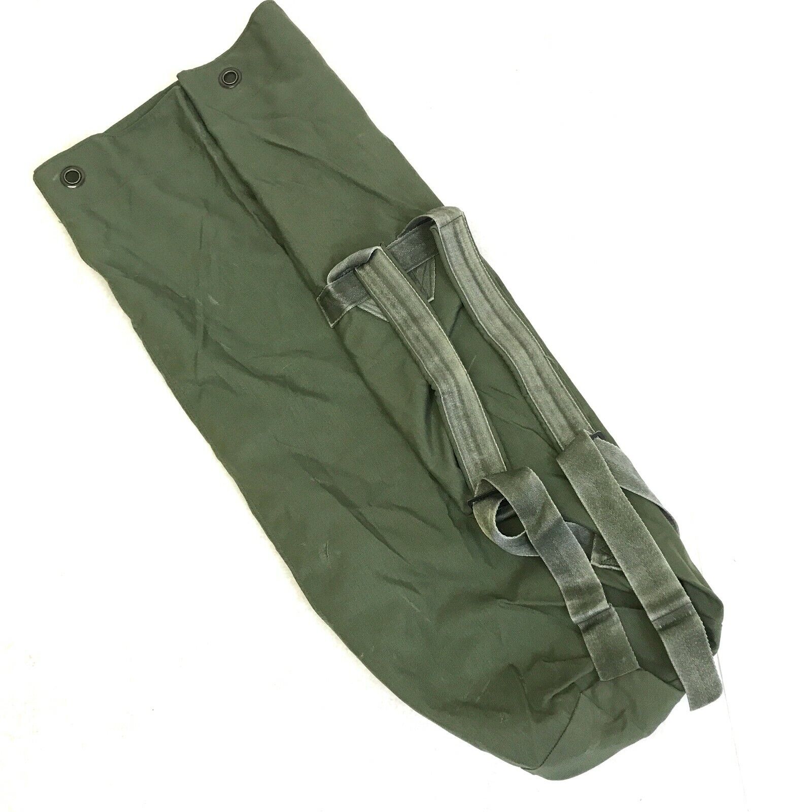 Military Duffle Bag, OD Green Nylon Sea Bag, Carry Straps, USGI Luggage, DEFECT