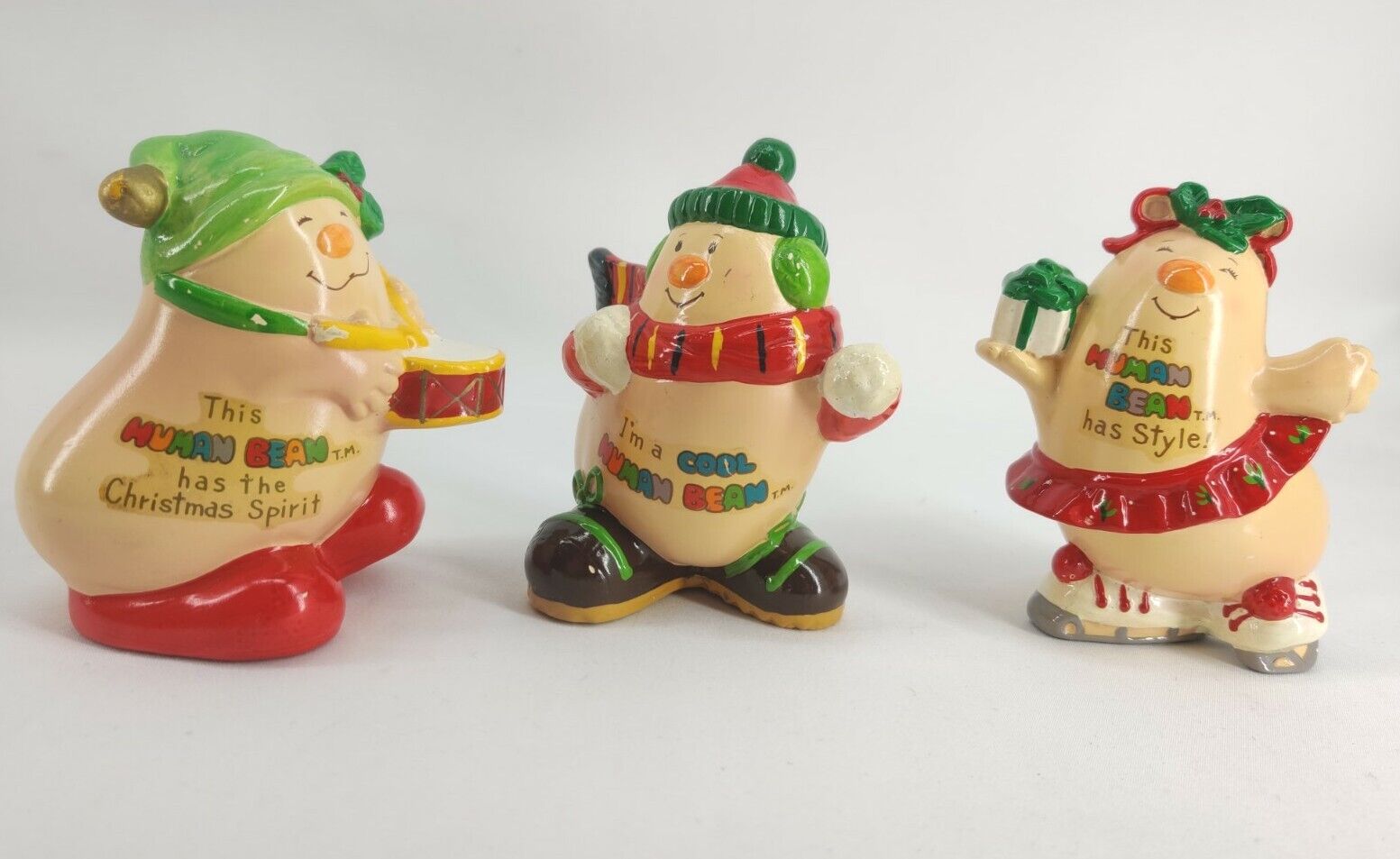 Vintage 1981 Enesco Human Beans Christmas Figurines Lot of 3