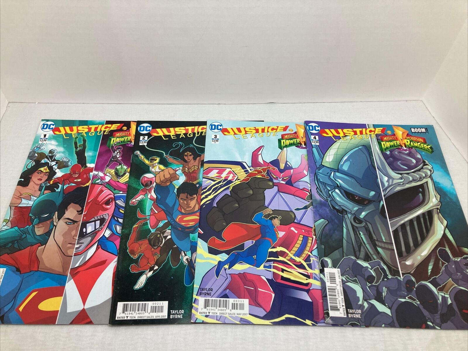 Lot Of 4 Justice League / Power Ranger Issues 1,2,3,4 DC Boom Studio