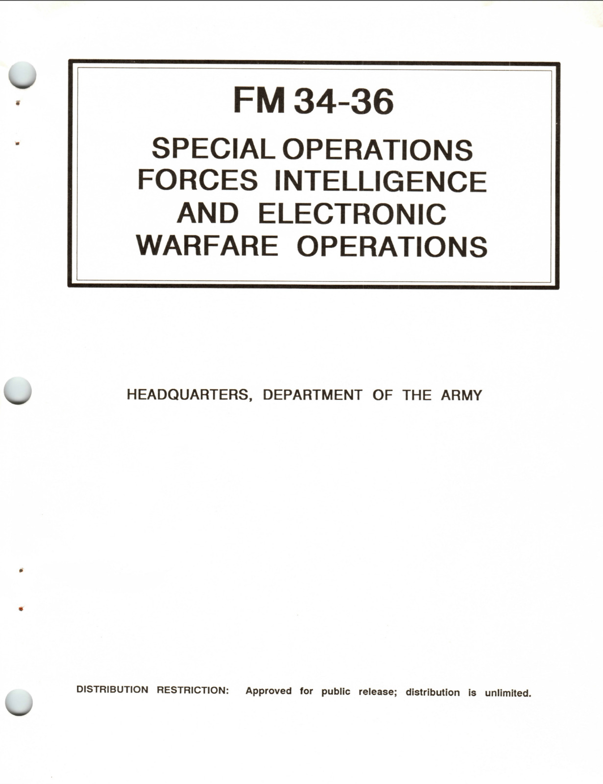 210 Page FM 34-36 SPECIAL FORCES INTELLIGENCE & ELECTRONIC WARFARE on Data CD