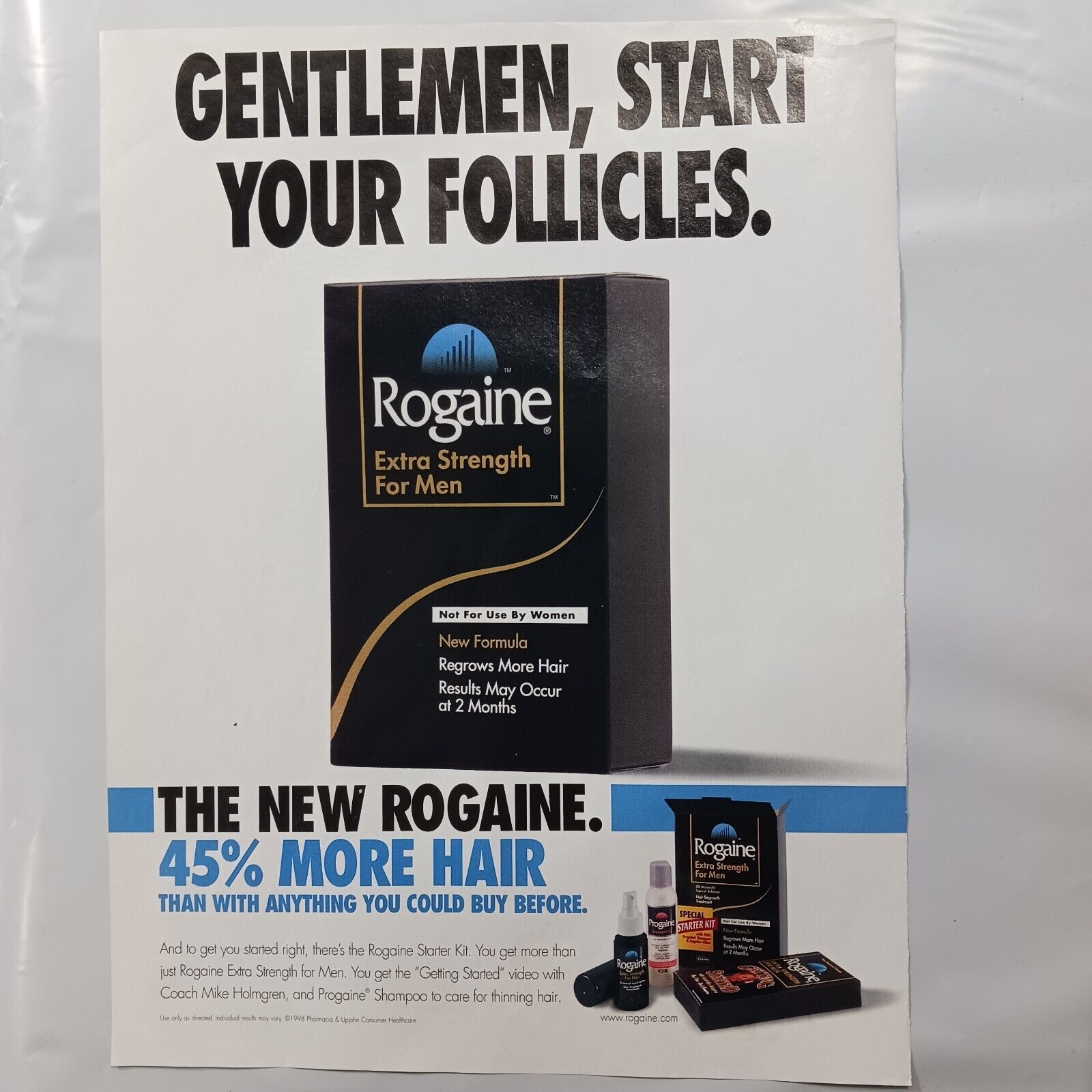 1998 VINTAGE ROGAINE EXTRA STRNGTH FOR MEN PRINT AD