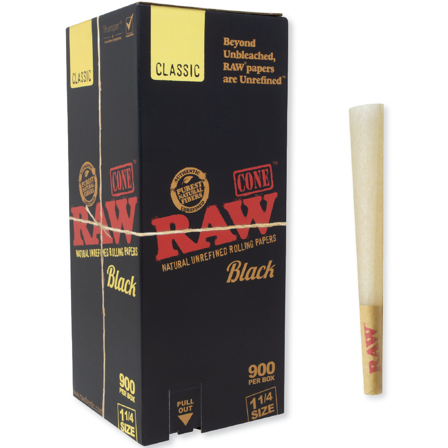 RAW Cones  Black 1 1/4 900 Count Box - Bulk Box