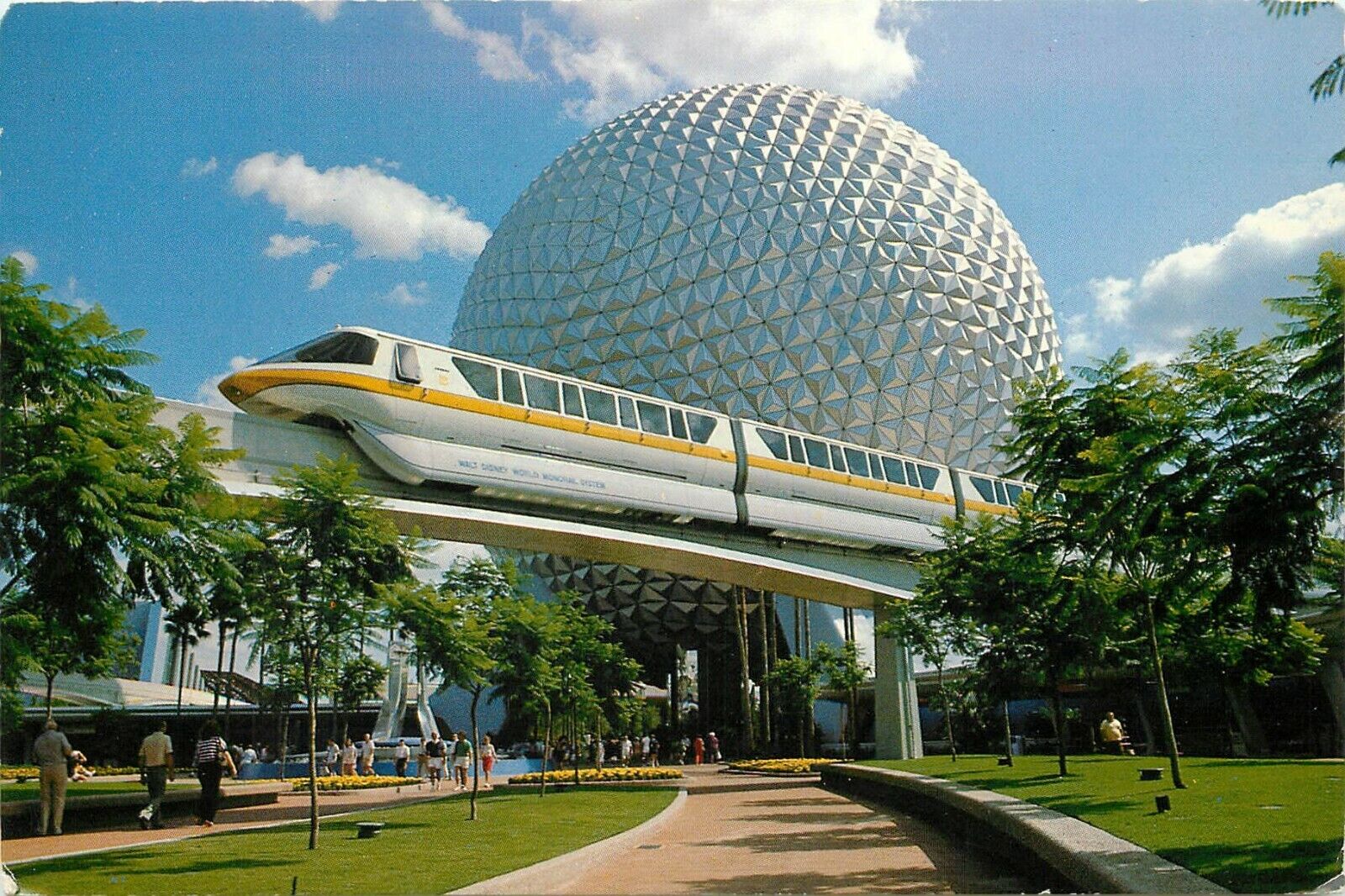 Spaceship Earth Monorail Epcot Disney World pm 1986 Orlando Florida FL Postcard