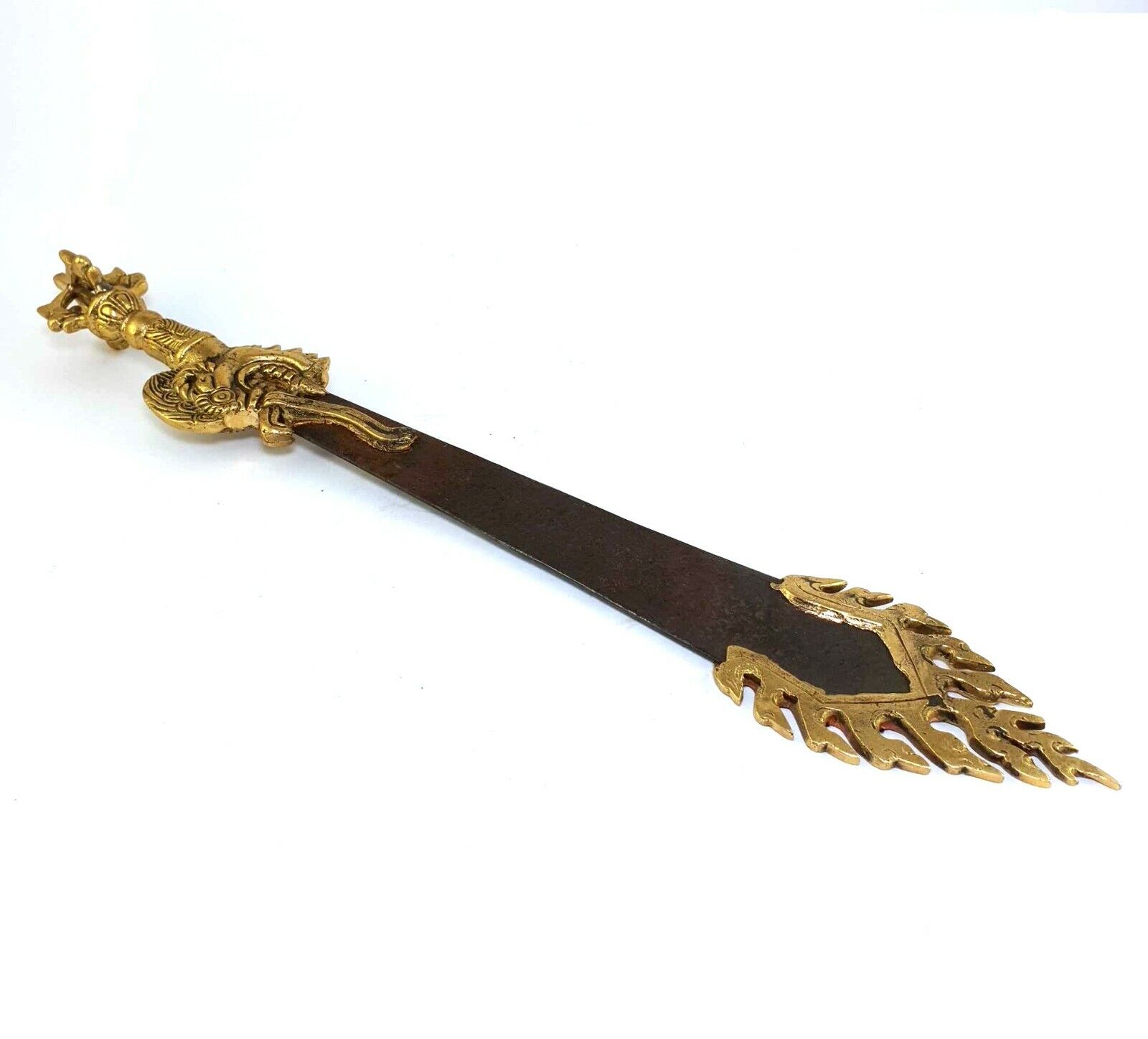 Tibetan Fire Sword of Manjushri Brass Buddhist Ritual Nepali Antiqued Finish