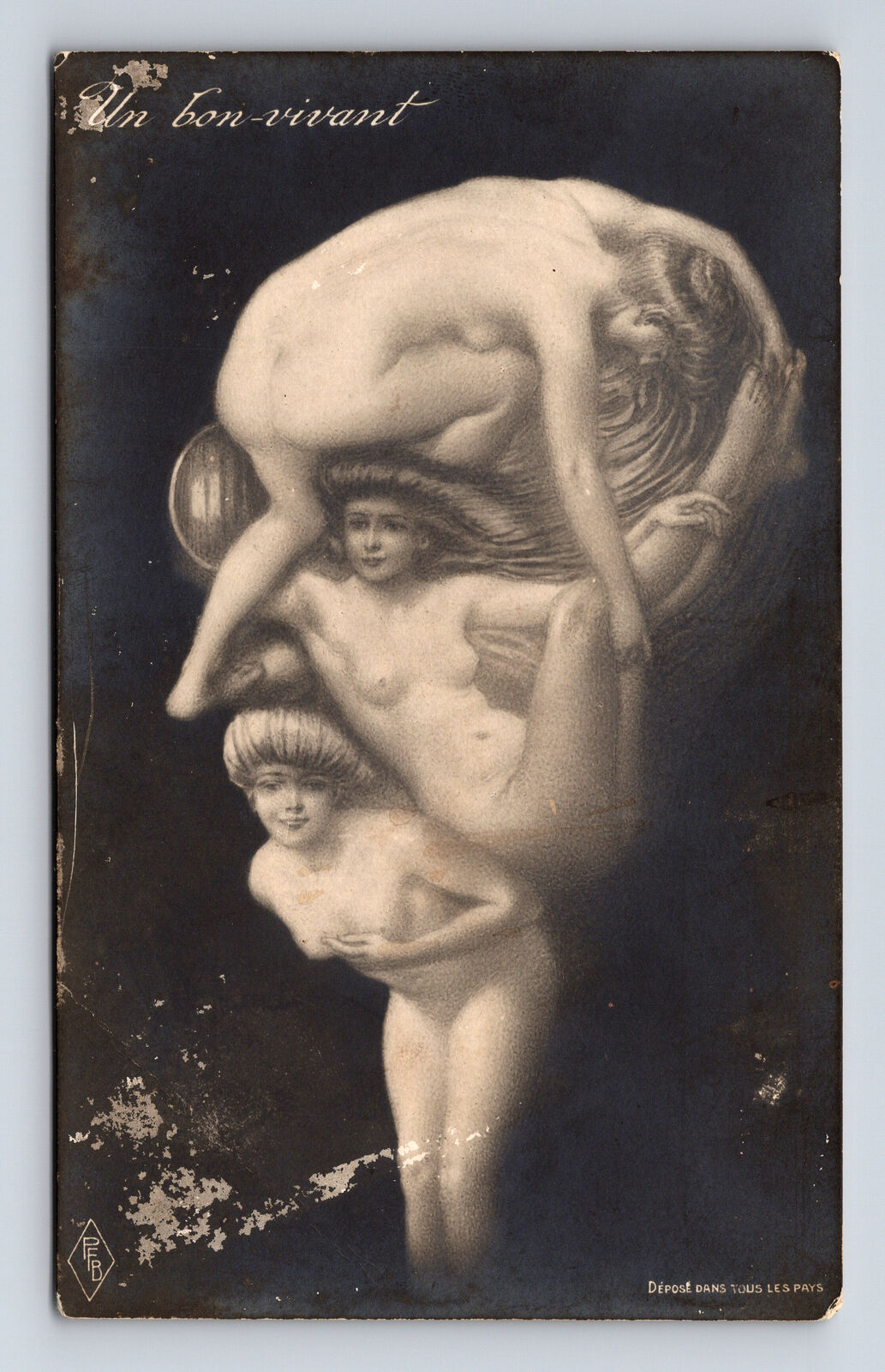 RPPC Metamorphic Phantasmagoric Portrait of Man Made of Women Fantasy Postcard