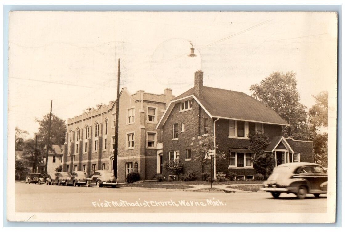 1945 First Methodist Church View Wayne Michigan MI RPPC Photo Posted Postcard