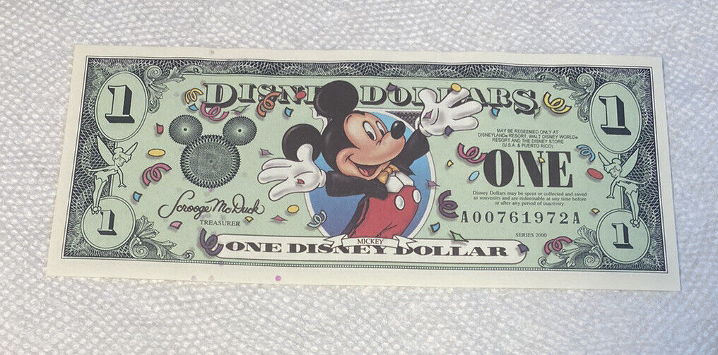 2000-AA Block. $1 Disney Dollar. Disneyland CU. From Original Pack.