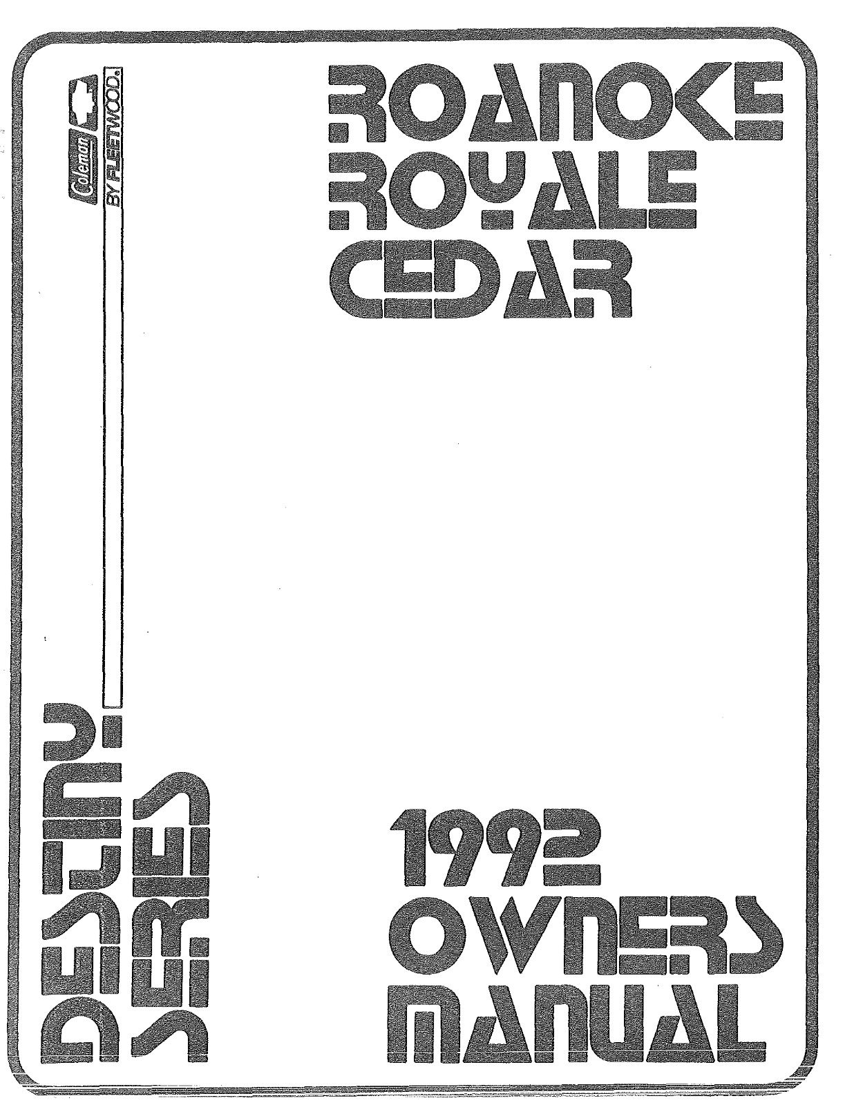 1992 COLEMAN Destiny Roanoke Royale Cedar Trailer Owners Manual Coil Bound
