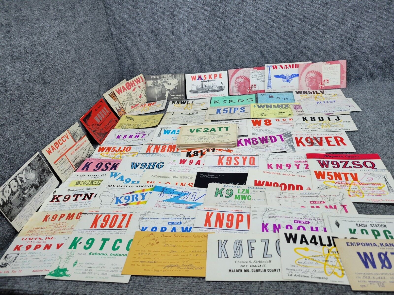 Vintage Lot of 100 Plus QSL SQL Cards Postcards Ham Tube Radio Mixed Lot 1960's