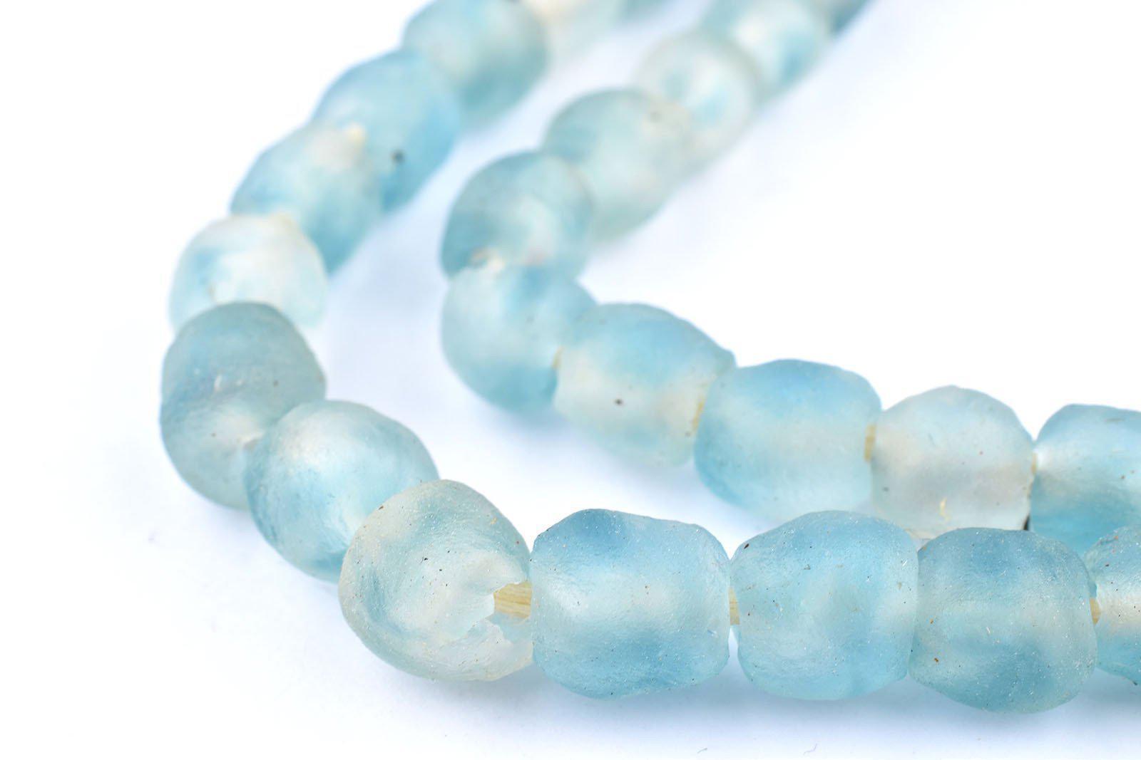 Blue Wave Marine Recycled Glass Beads 9mm Ghana African Sea Glass Round Handmade