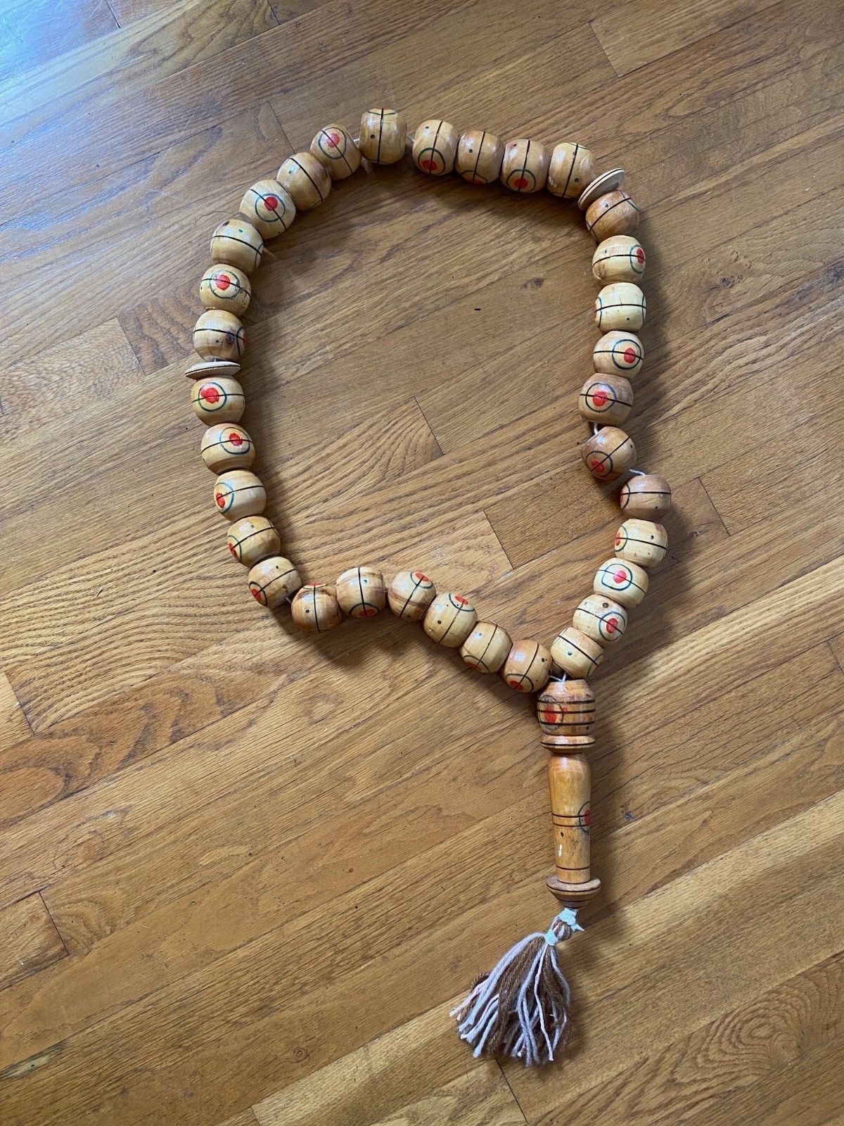 Vintage XL Large Jumbo Painted Wood Tasseled 34 Inch Islam Muslim Prayer Beads