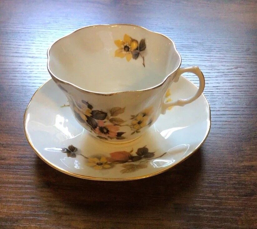 Queens Rosina China Tea Cup & Saucer Floral with Yellow Flowers - England