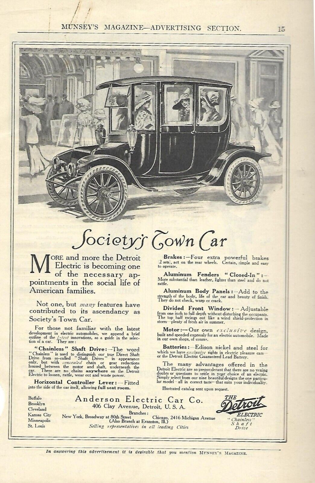 Anderson Electric Car Co 1890\'s era Magazine Ad