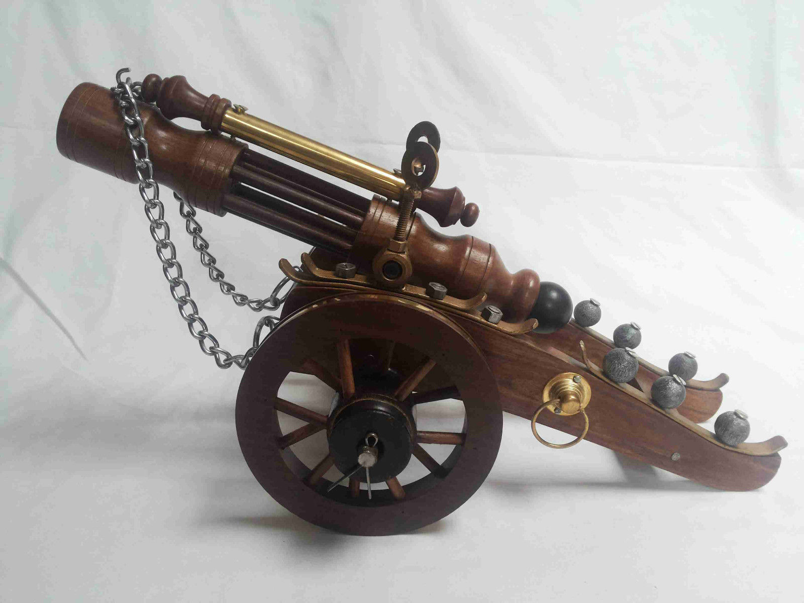 Wood Brass Cannon Vintage Collectible Home Decorative 19 Inch