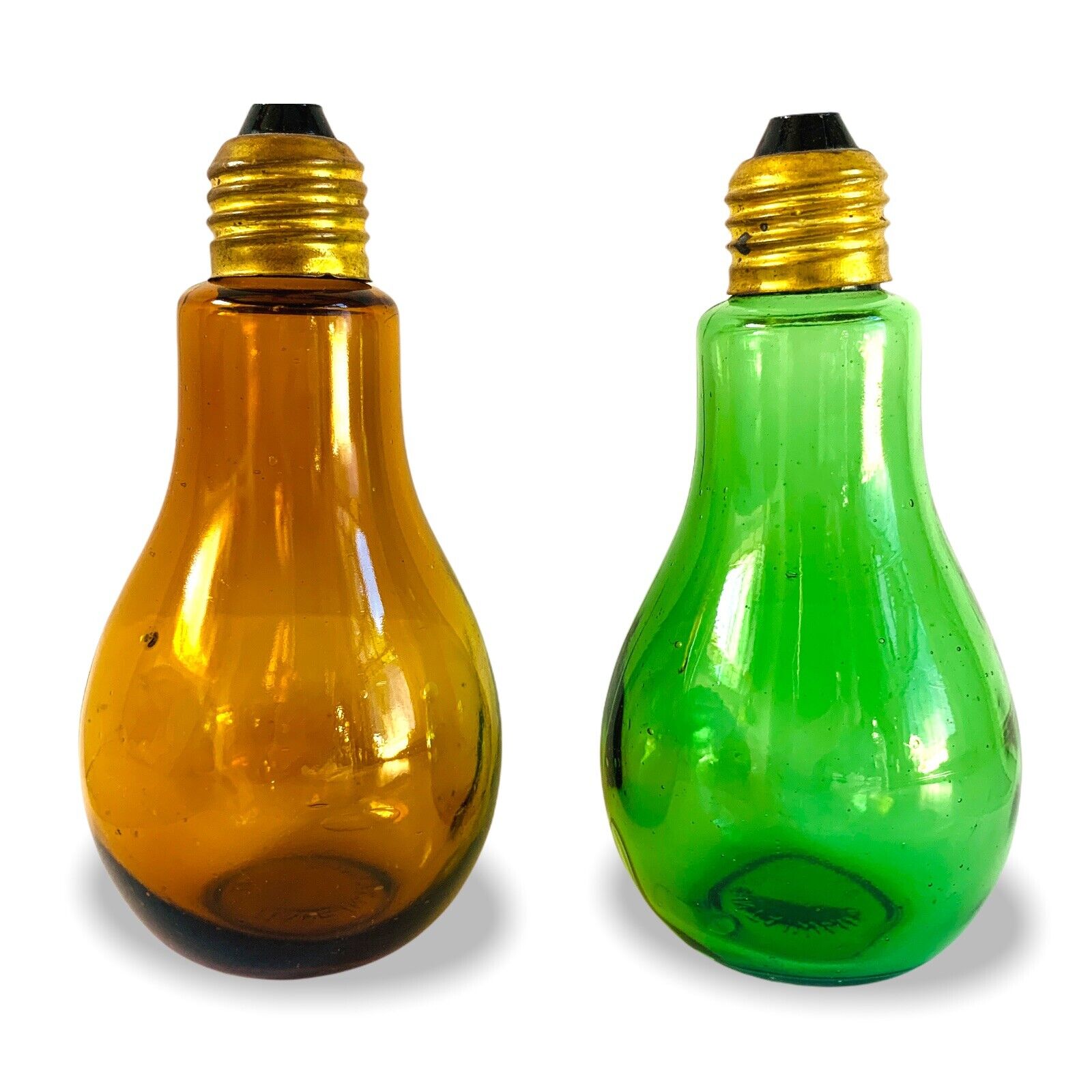 VTG 1960s Glass Lightbulb Salt & Pepper Shakers S & P Green Orange Taiwan SWEET