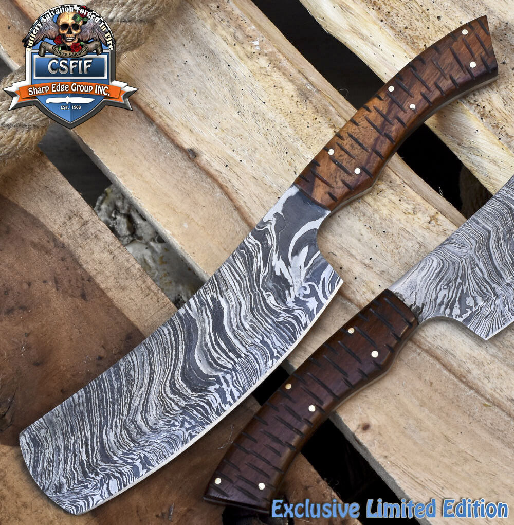 CSFIF Hand Crafted Clever Chopper Chef Knife Fire Damascus Hard Wood Hunting