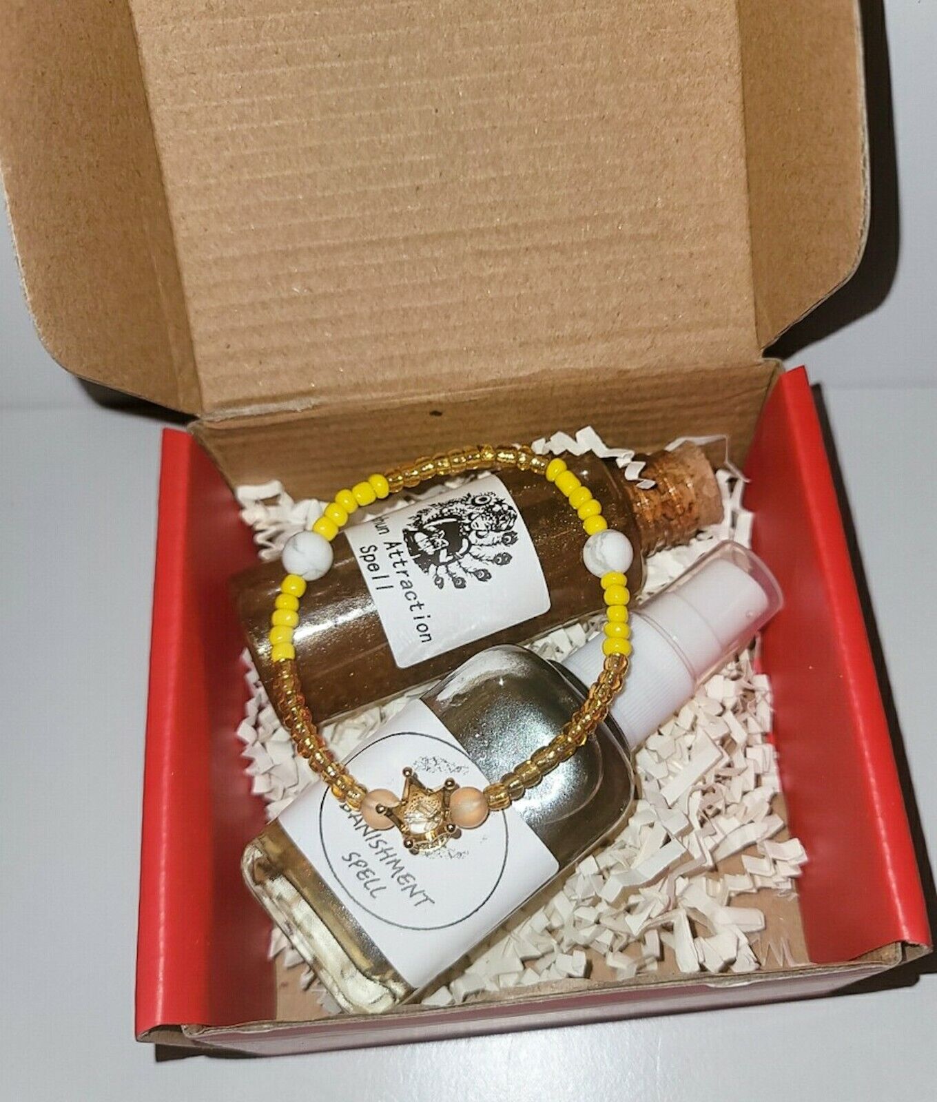 Oshun Orisha Empowerment Box Set Attraction Spell, Banishment Potion & Bracelet