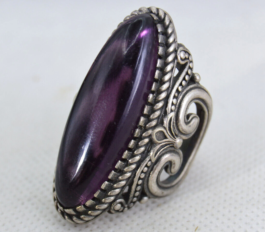 Ancient Antique Victorian Old Silver Ring With Purple Red Stones Amazing Vintage