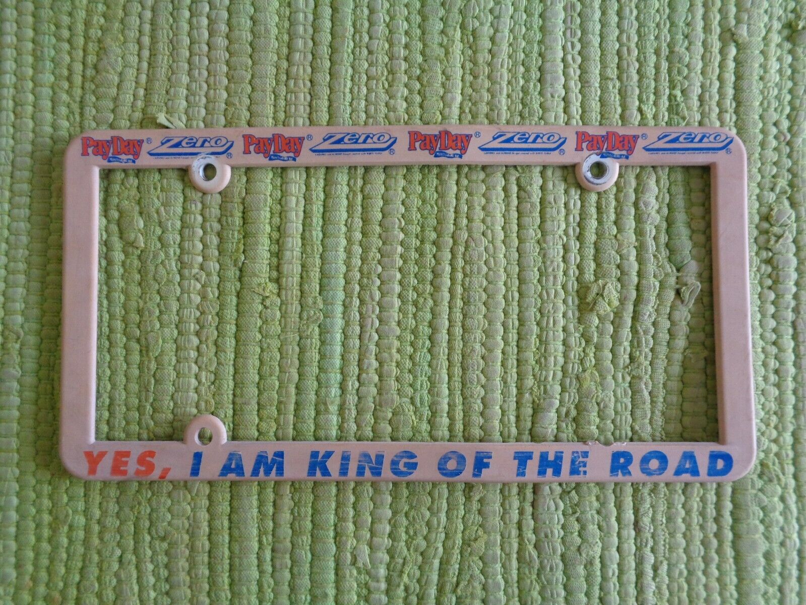 Vintage Payday Zero I am King of the Road LICENSE PLATE FRAME Hershey Candy Bar
