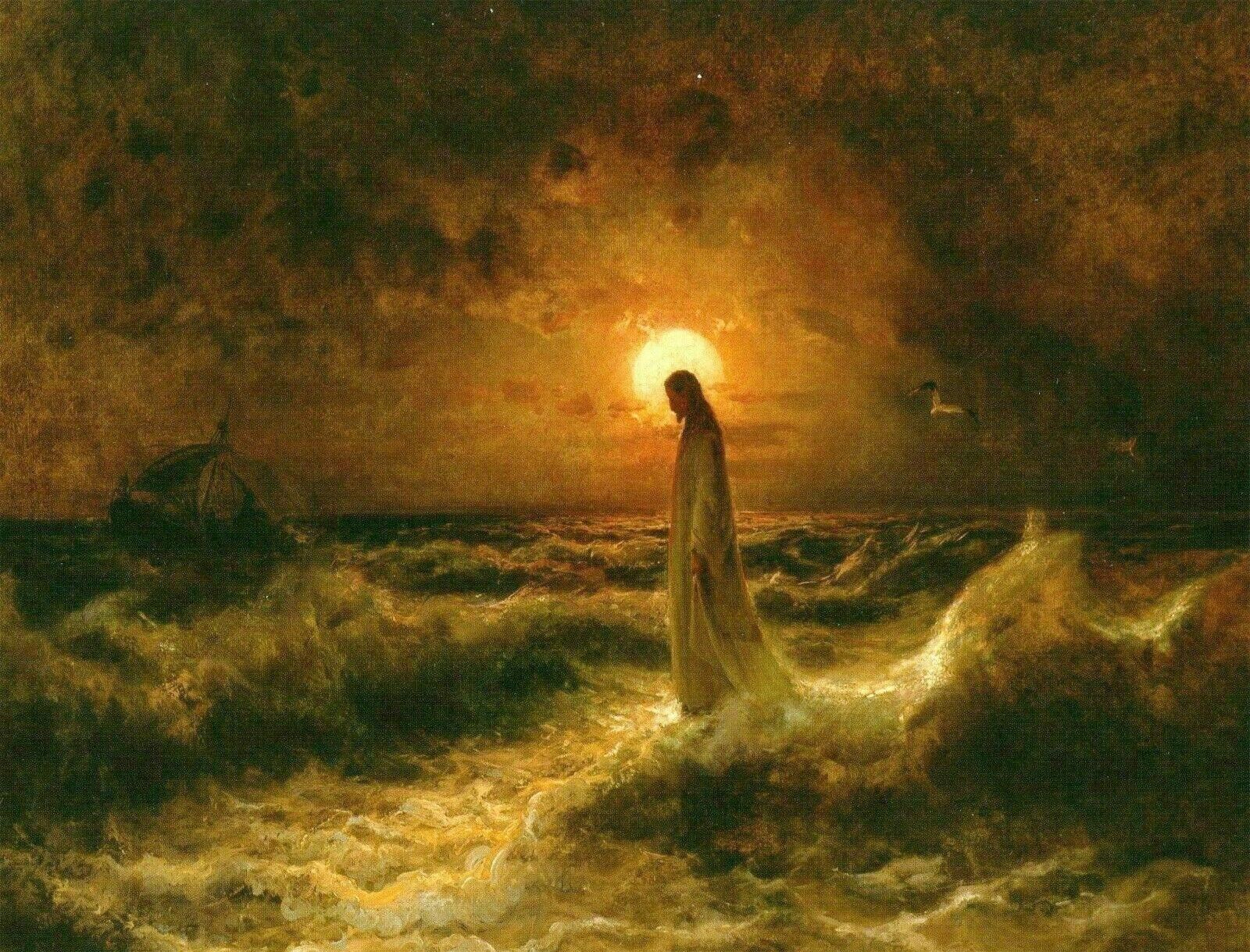 JESUS CHRIST 8.5X11 WALK ON WATER PHOTO GOD FATHER SON HEAVEN ANGEL REPRINT