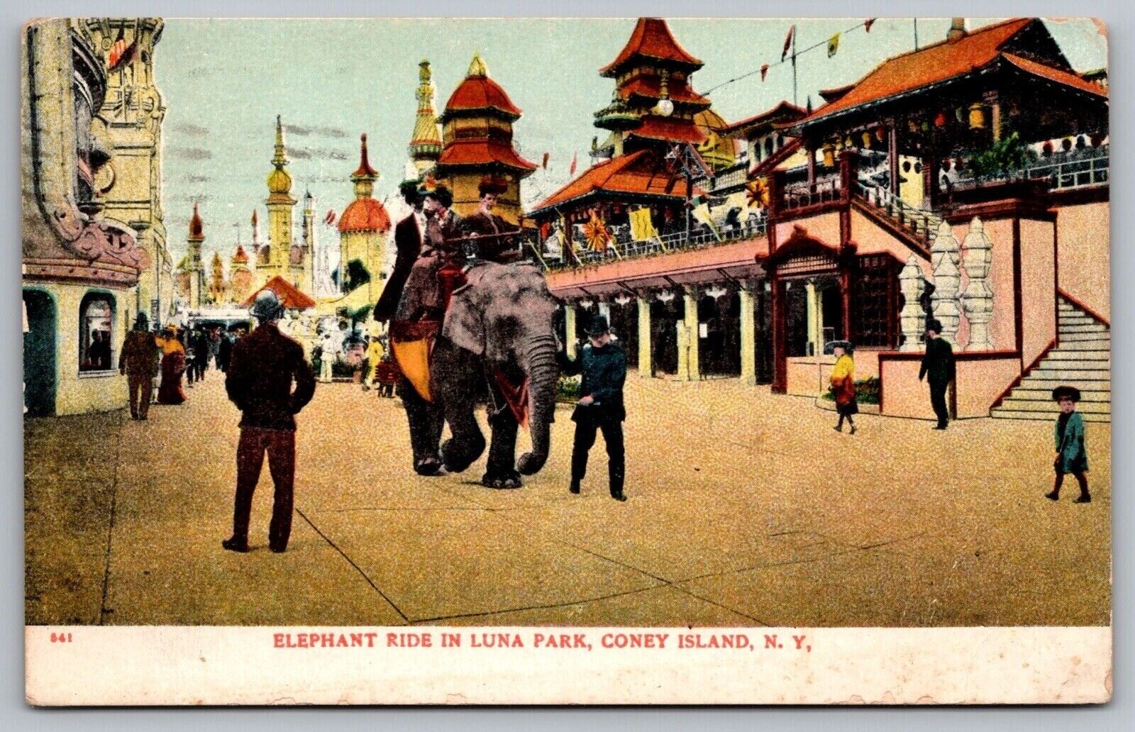 Elephant Ride Luna Park Coney Island New York Street View Animal WOB PM Postcard