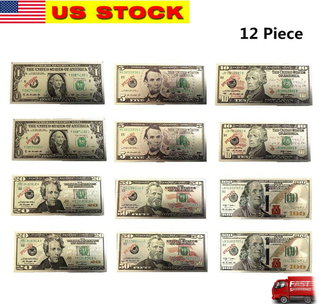 12 Pcs Dollar Bill Money Fridge Magnet, Patriotic Souvenir, Office, Board Silver