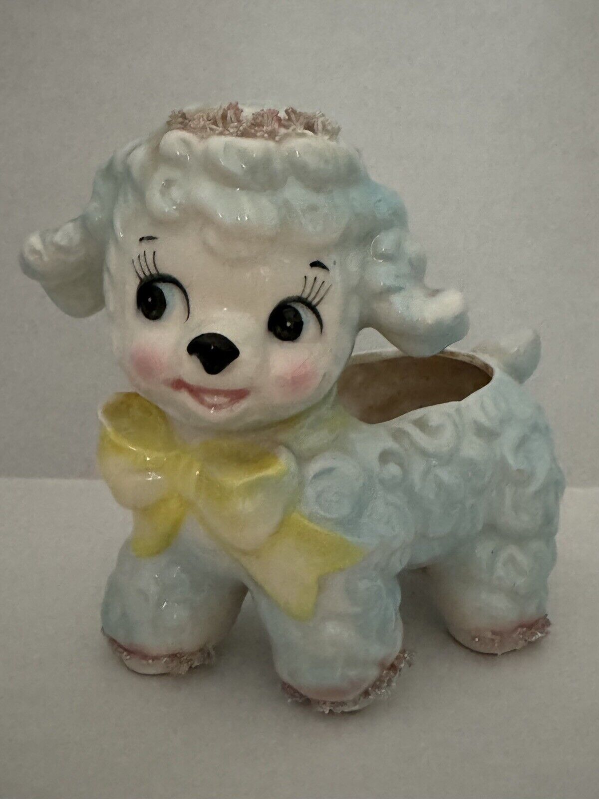 Relpo Japan Lamb Sheep Planter Nursery Ceramic Yellow Bow Vintage Retro  1961