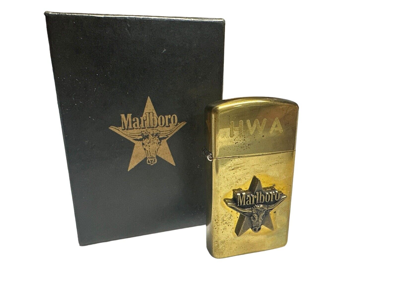 Vintage Zippo 1991 Marlboro Longhorn Star Brass Lighter Original Box