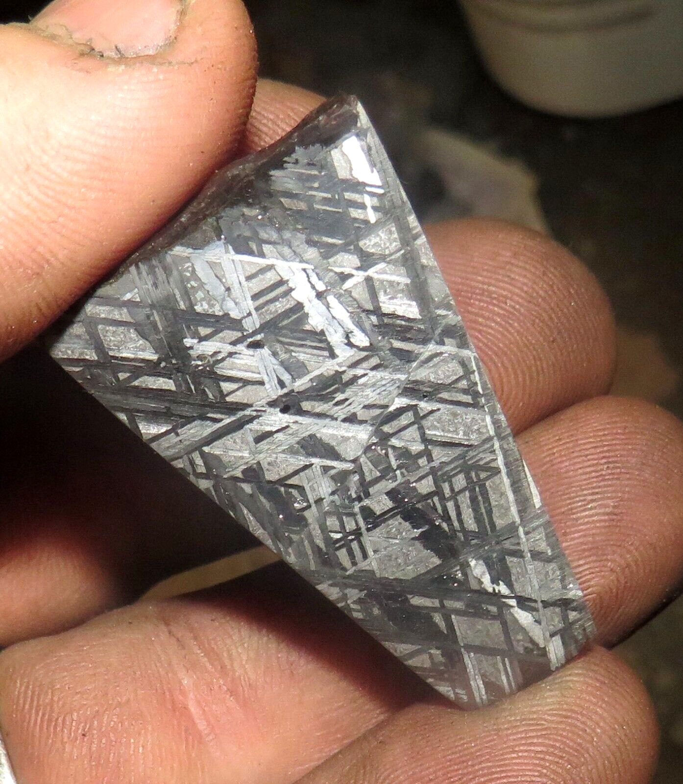 114 gm muonionalusta etched Meteorite triple cut Sweden, .3 lb iron nickel