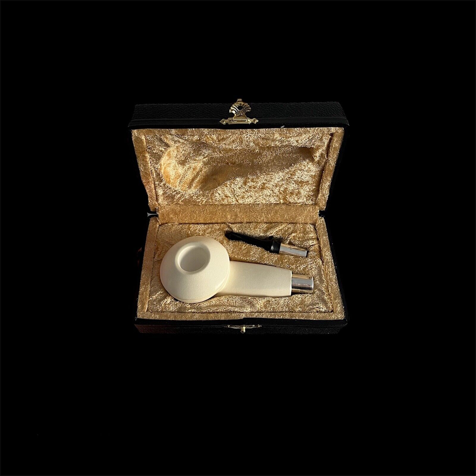 Large Classic Block Meerschaum Pipe 925 silver handmade w fitted case MD-249
