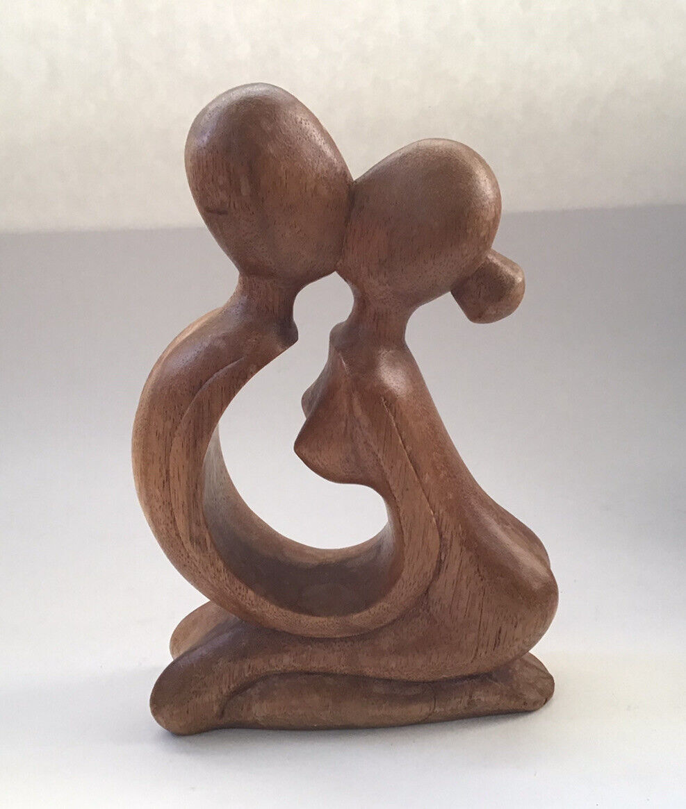 Vintage Carved Wood Sculpture Man & Woman Kissing.