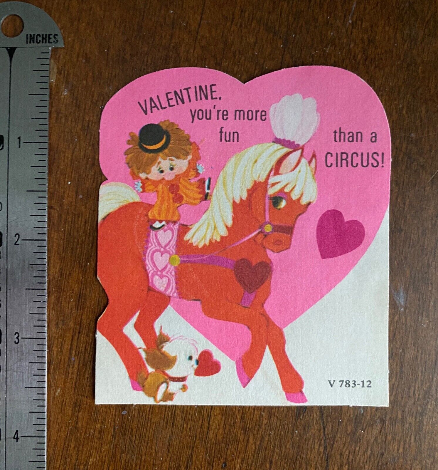 Vintage Valentine Clown Riding Horse Dog You\'re More Fun Than a Circus Pink 