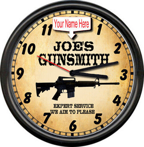 Personalized Gunsmith Firearms AR-15 Rifle Gun Shop Sales Retro Wall Clock