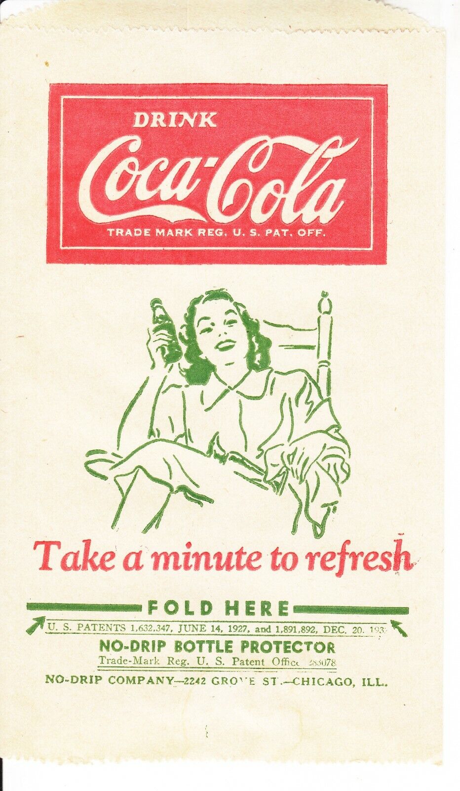 1946 COCA-COLA DRI SERVER OR NO DRIP NOS  MINT   LADY IN ROCKING CHAIR   20 PCS