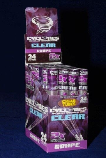 GRAPE Flavored CYCLONES - Box of 24 packs/48 PreRolled CLEAR Cigar Tube Cones