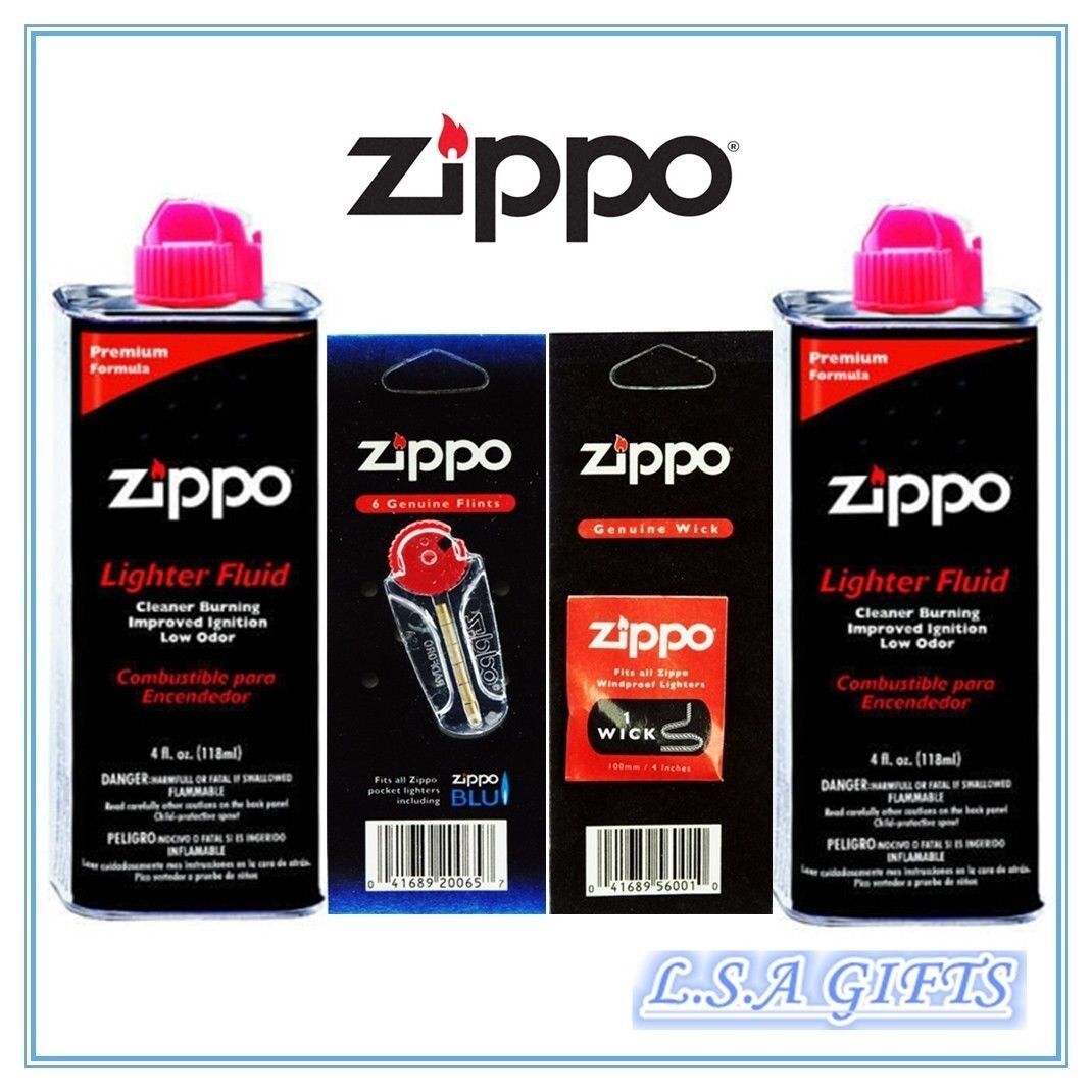 Zippo 2 x 4oz Fuel Fluid and 1 Flint & 1 Wick Value Pack GIft Set Combo