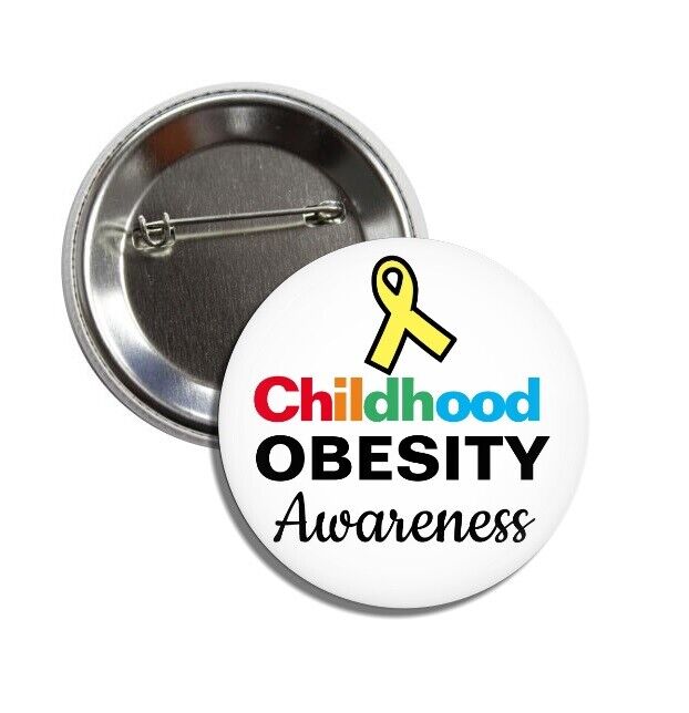 2 x Childhood Obesity Awareness Buttons (medical alert, 25mm, pins, badges)