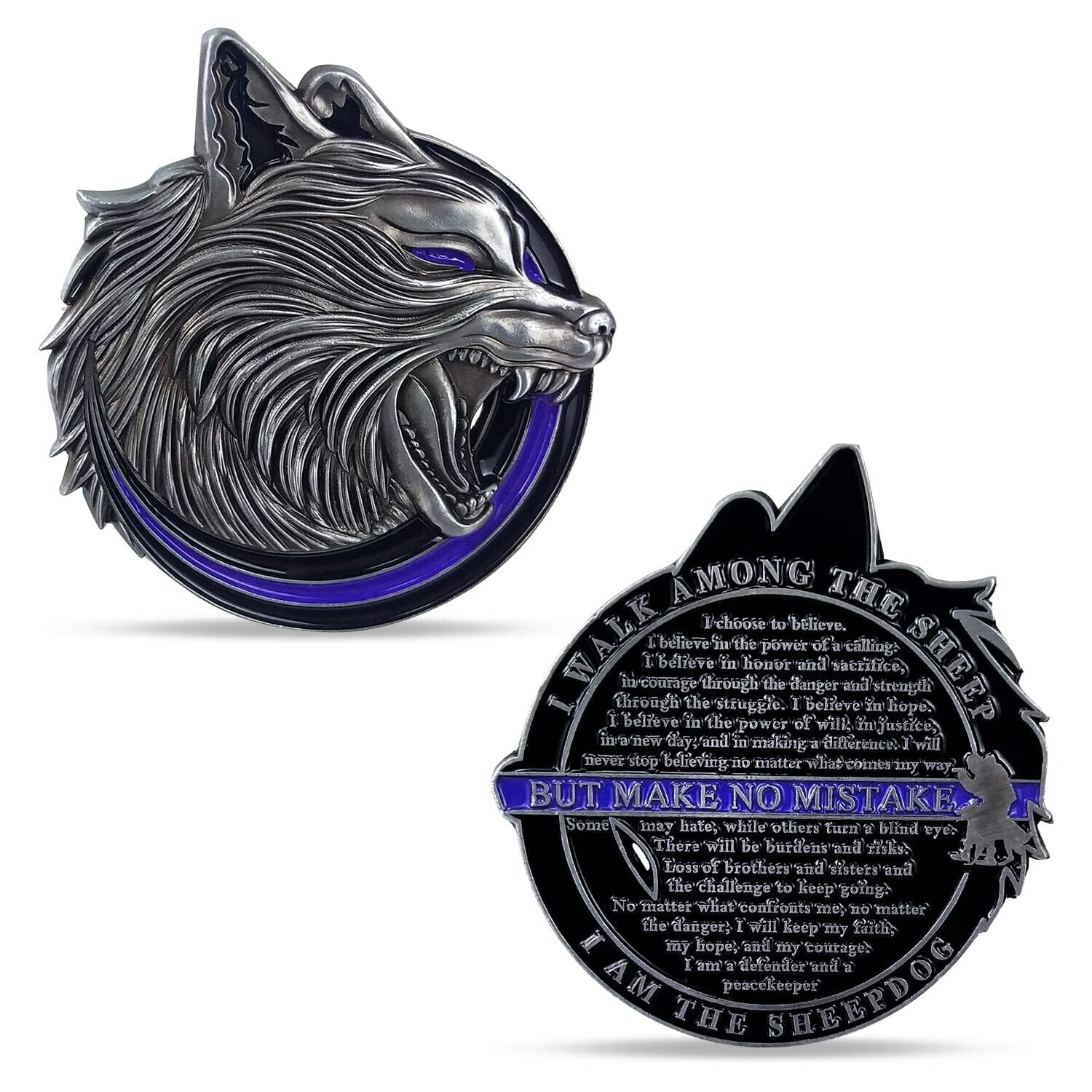 Police Challenge Coin Sheep Dog A Thin Blue Line Officers Badge Prayer Gifts